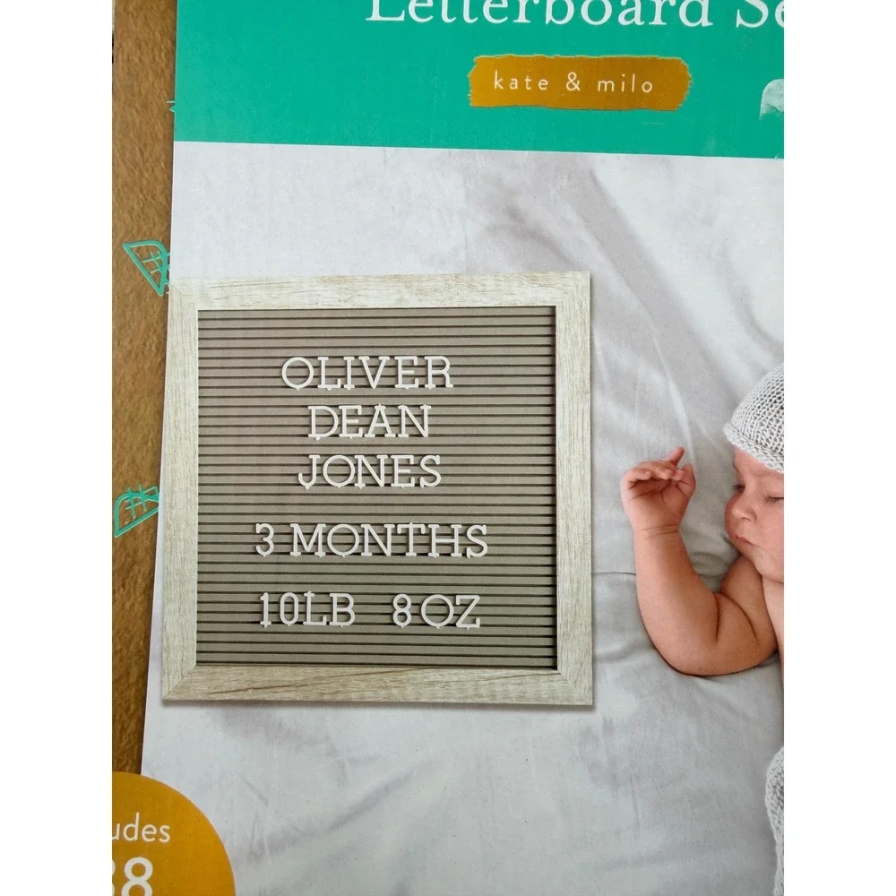 Kate & Milo Letterboard Set 10x10 Gray Wood Frame 188 White Letters Numbers